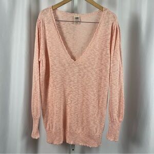 Faded Glory Large Knit V Neck Oversized Loose Pastel Peach Cottagecore Sweater